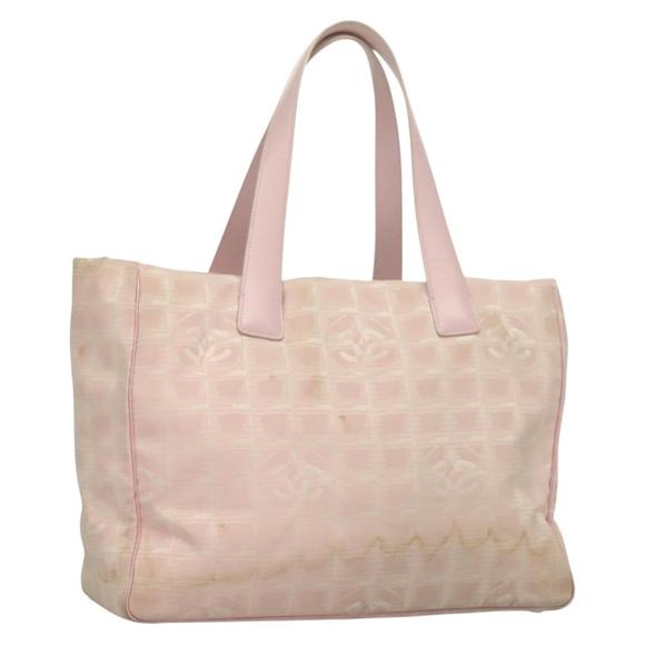 CHANEL New Travel Line Tote Bag Nylon Pink Gold CC Auth ti3318 - Picture 1 of 16